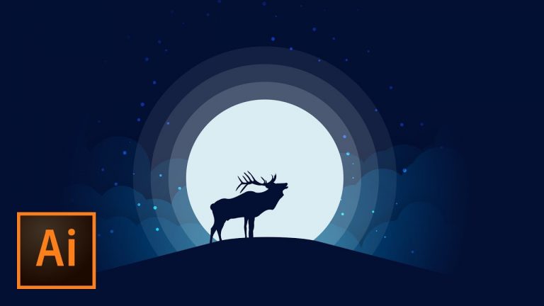 Animal Silhouette Moonlight Vector Illustration – Illustrator Tutorial