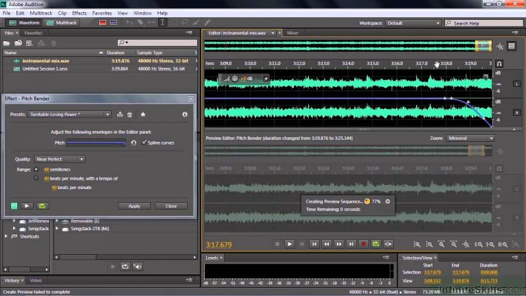 Adobe Audition CC Tutorial | Working With The Pitch Bender And Pitch Shifter Effects