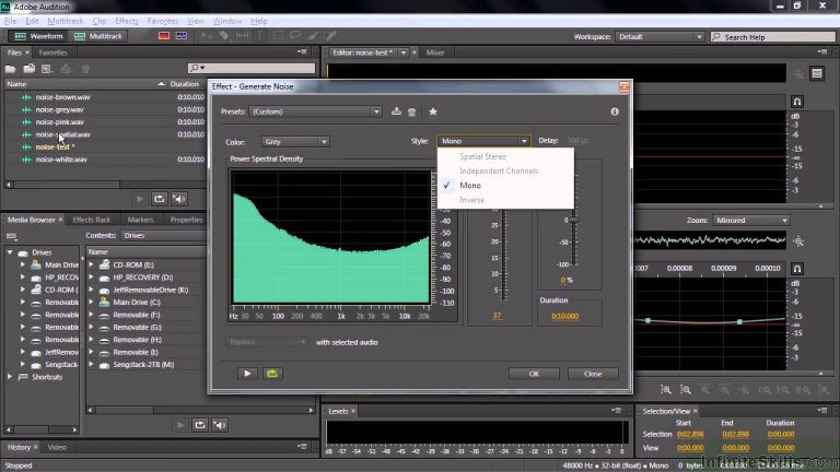 Adobe Audition CC Tutorial | Generating Noise – White, Pink, Brown And Grey