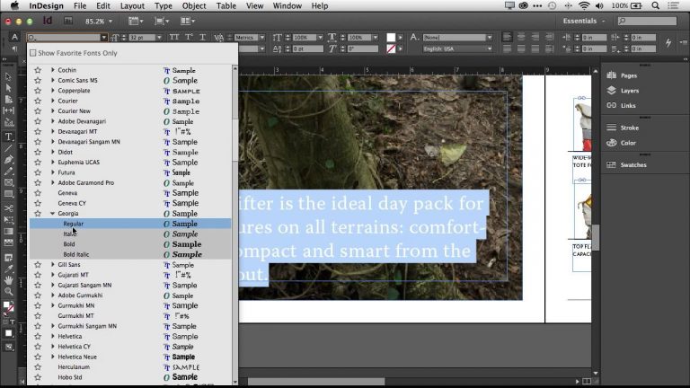 Font menu enhancements in Adobe InDesign CC