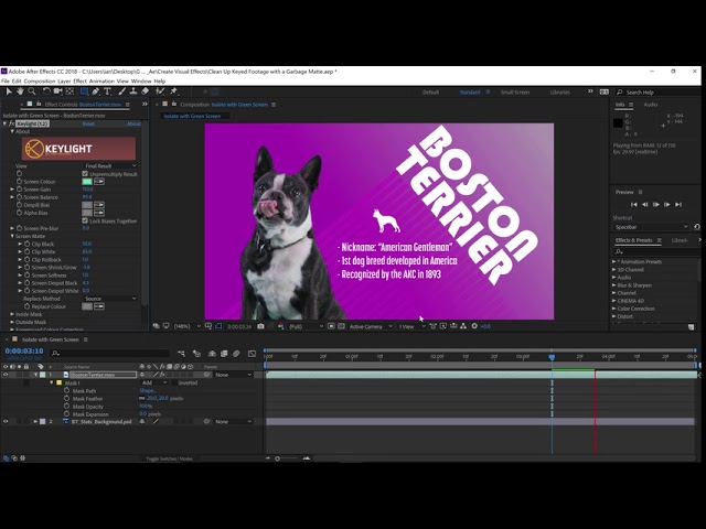 Clean up keyed footage using a garbage matte